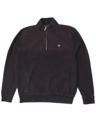 CREW CLOTHING Herren Zip Neck Sweatshirt Pullover Large Schwarz Colourblock AC06