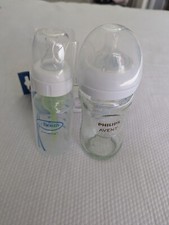 Lot 2 Philips Avent 8oz and Dr Browns 4 oz Glass Baby Bottles.
