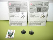  Axis  Allies Miniatures BASE SET Type 89 Mortar 2 PIECES with cards 46/48 