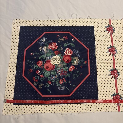 Victorian Dark Navy Roses  Floral Pillow Panel by Cranston Hexagon