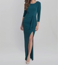 Xscape Women's Green Long-Sleeve Draped-Front Dress Size 10