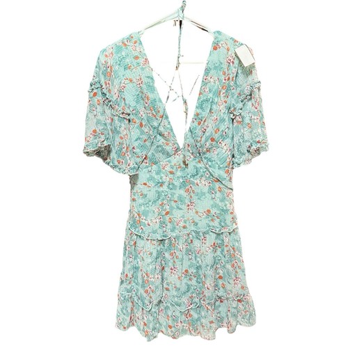 Angel Biba NWT Flouncy Ruffle Mini Dress Teal Floral Size Large Coquette Empire - Picture 8 of 16