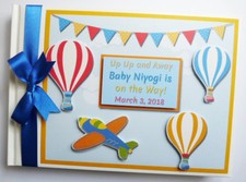 Up and away kids birthday guest book, hot air balloons birthday guest book