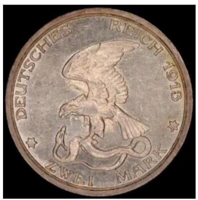 German States Prussia 1913-A, 2 marks - old silver coin HIGH GRADE #5117