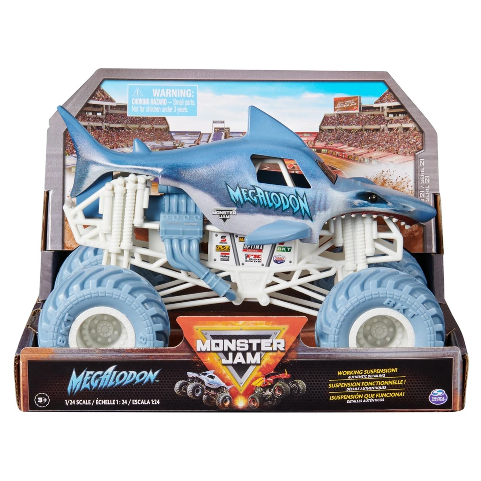OFFICIAL MONSTER JAM Truck MEGALODON 1:24 Die Cast Working Suspension Series 21