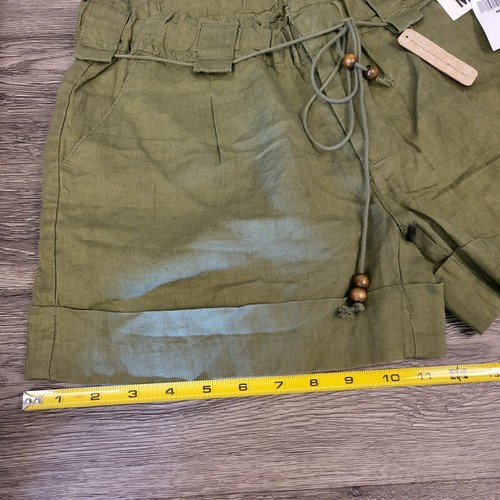 Vintage Old Navy Linen Shorts Low Rise Y2K Olive Green Wood Bead String Belt - 第 18/24 張圖片