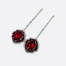 USA Vintage Bobby Pin Hairpin Rhinestone Crystal Jeweled Elegant Unique RED