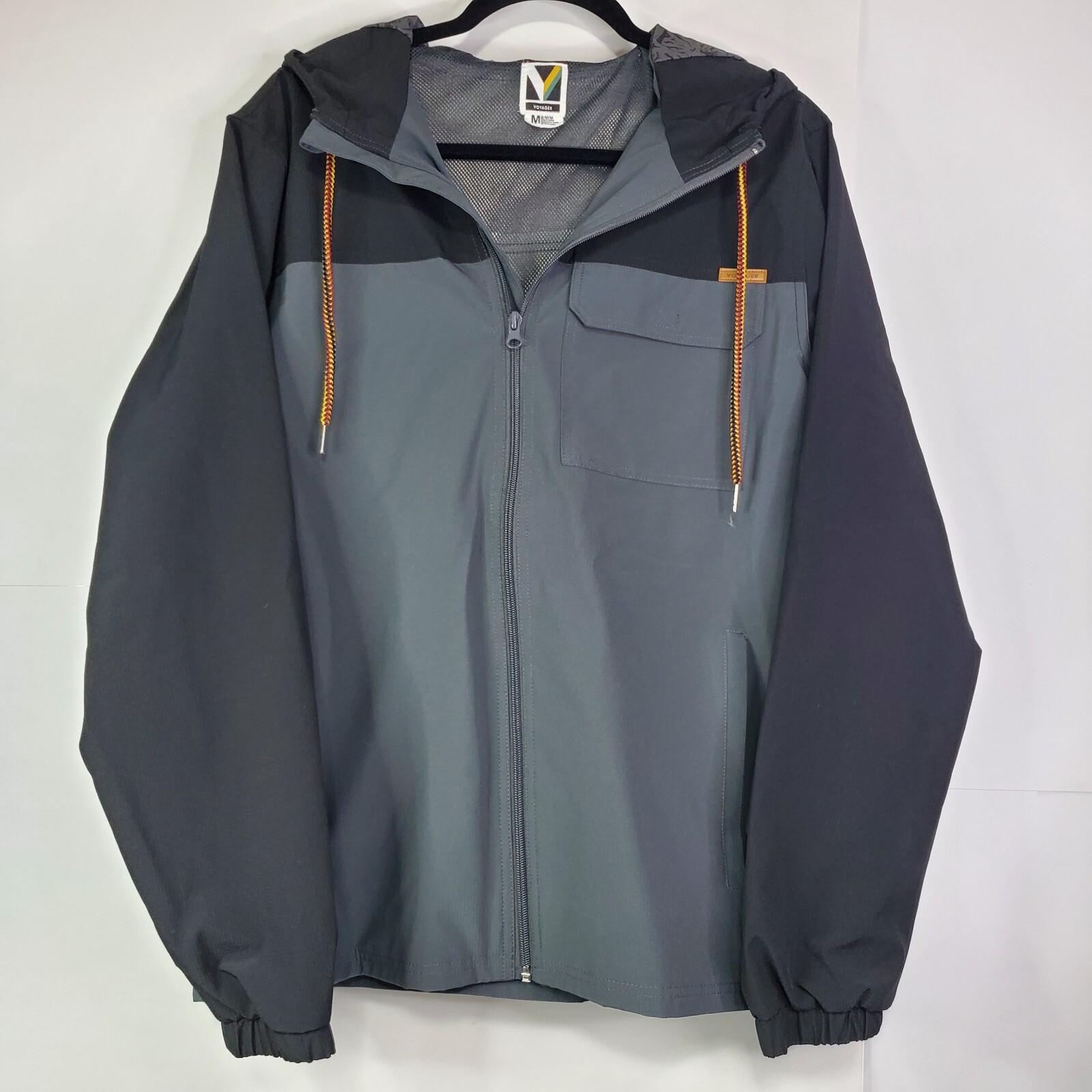 Men's Voyager Hooded Windbreaker Jacket - Size M, Grey/Black, Water-Resistant Full Zip Windwear  