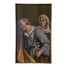 San Giuseppe con anziana donna - Dipinto a olio su tela, Italia, del XVII secolo