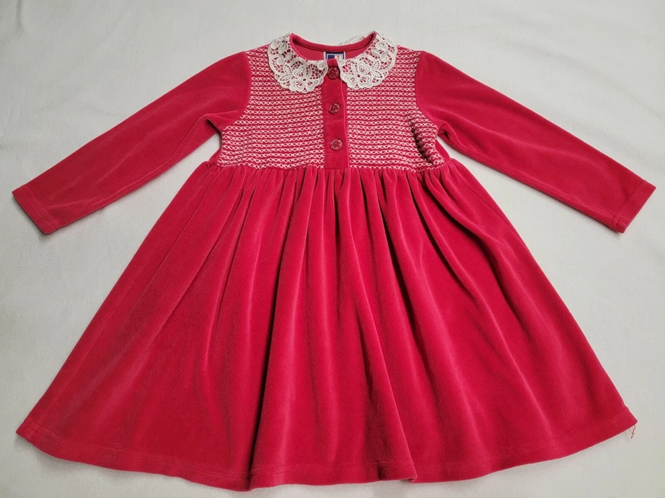 Vestido De Colección Biobottoms Rojo Blanco Terciopelo Niñas Talla 4/5 Hecho en EE. UU. Foto 2 de 4
