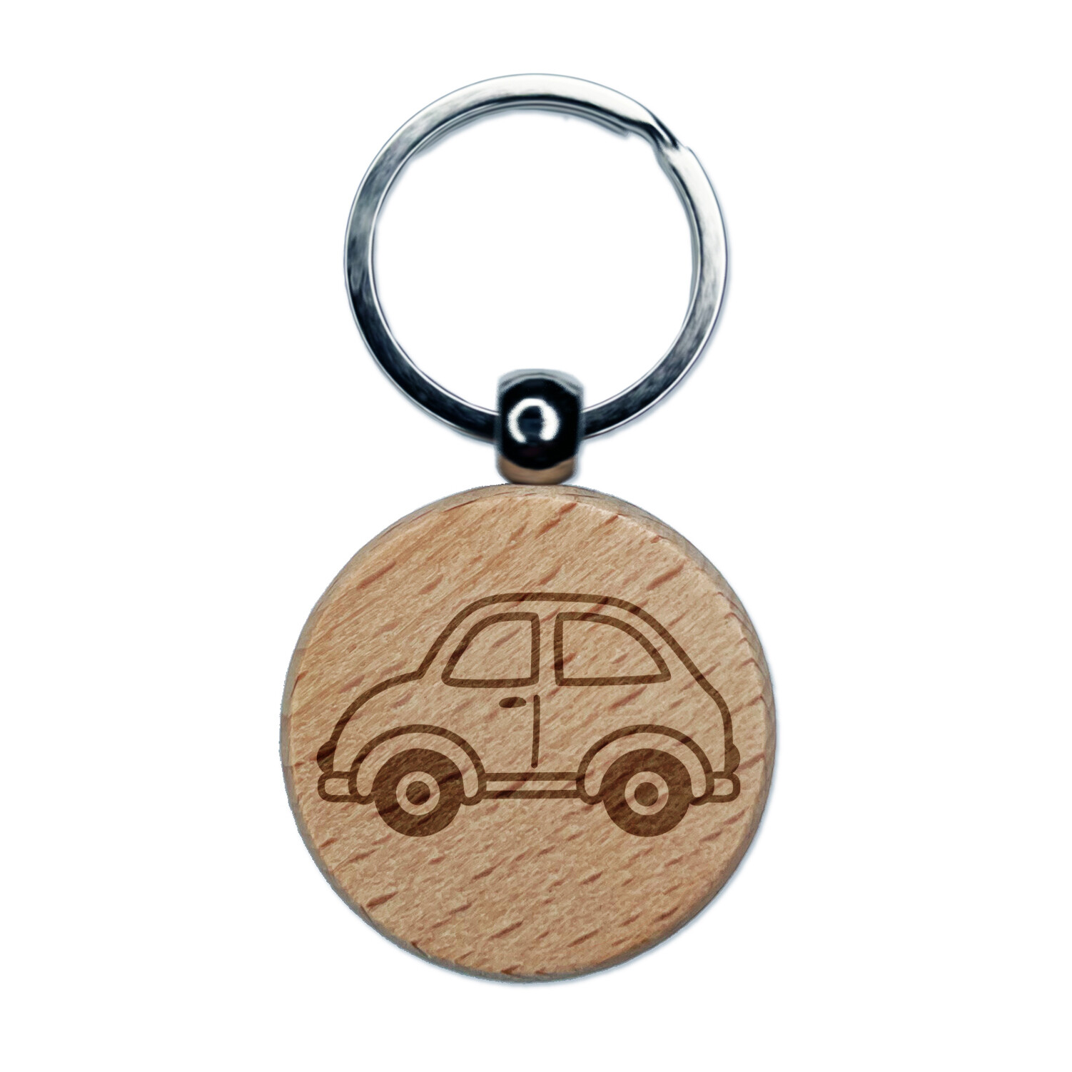Cute Car Engraved Wood Round Keychain Tag Charm