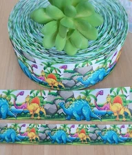 7/8 & 1.5" (1 YD) Dinosaur Grosgrain Ribbon T-Rex Stegasaurus Party Ribbon Craft