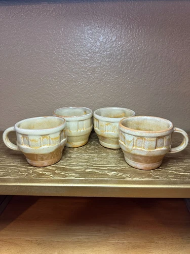 Frankoma Pottery Wagon Wheel Plainsman Gold Tea Cups Set Of 4