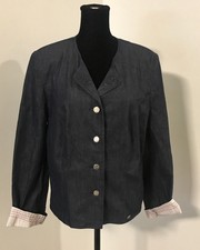 Giesswein Vintage Denim Embroidered Pewter Buttons Fabric Cuffs Jacket Nwt Large