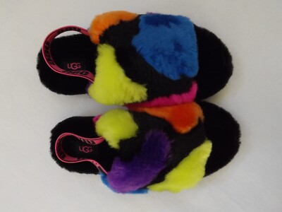 UGG Fluff Multi Color Slide Slippers 1124924K Youth Size 4-W 5 1/2  US