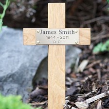 12" Tall Wooden Memorial Cross Engraved Plaque Grave Ashes Cremation Marker pet