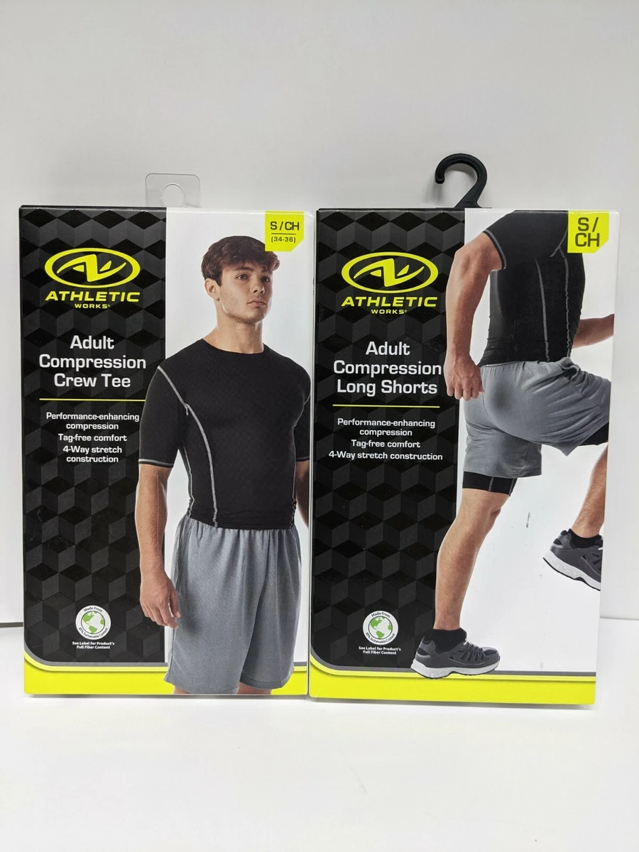 Adult Compression Crew Tee Long Shorts Black Size Small 34 36 Athletic Works