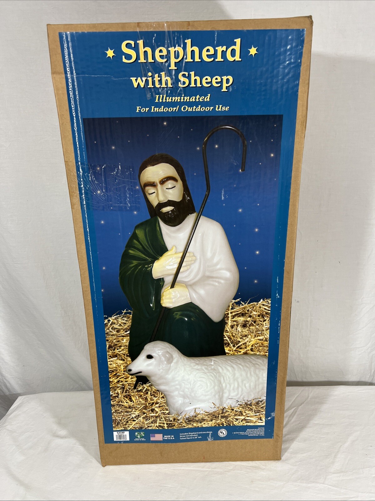 (NEW) General Foam Nativity Scene Shepherd and Sheep Lighted Blow Mold  SEALED