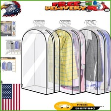 Hanging Clothes Storage Bags - 32" Clear  Breathable Suit Cover, 3 Pack