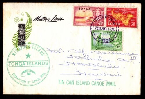1968 Tonga "Tin Can Island Canoe Mail" on Matson Lines S.S. Monterey cover to US - Picture 1 of 5
