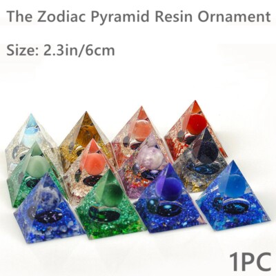 1X 6cm der Tierkreis Pyramide Harz Kristall Ornament Skulptur Auto Desktop Dekor