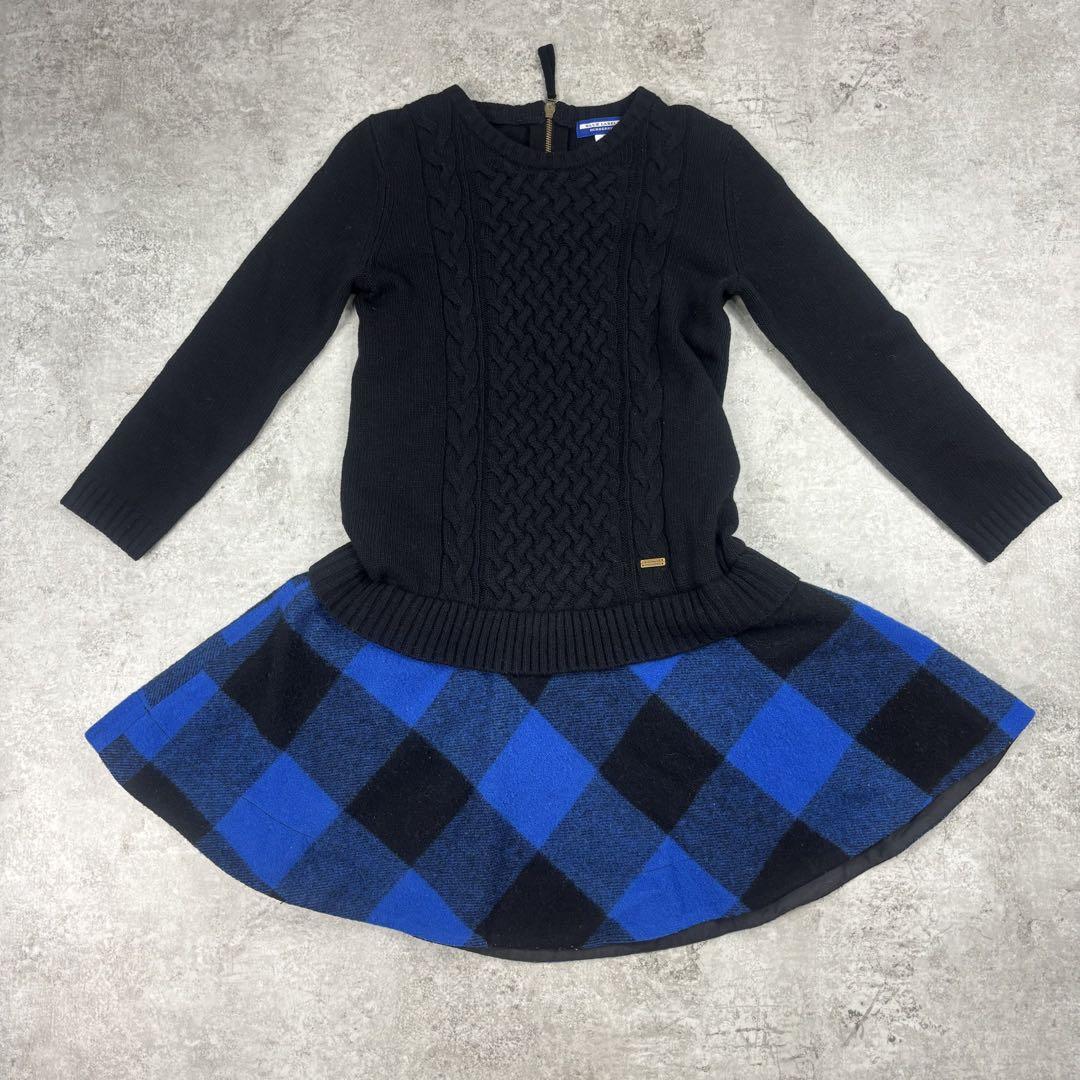 Burberry Blue Label Knit Docking Dress Wool Black/Blue Size 36 New