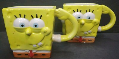 SpongeBob SquarePants 2004 Two Faced Coffee Mug 16oz Viacom Nickelodeon Set Of 2