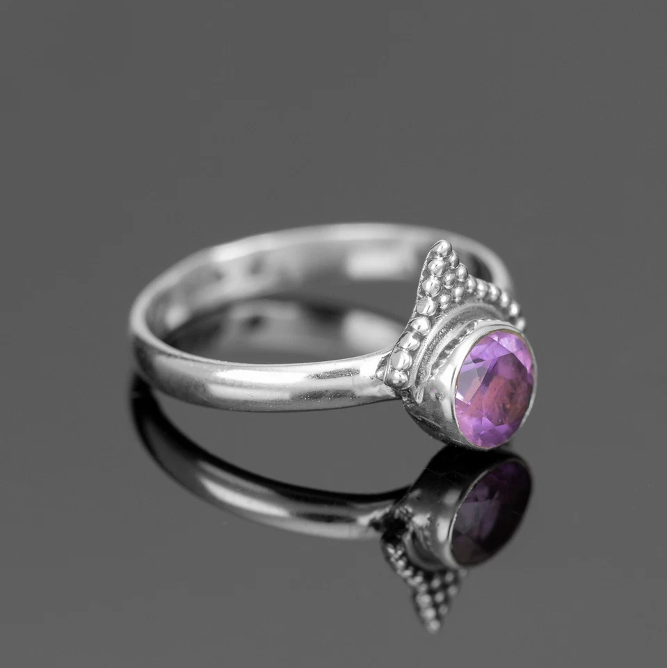 Anillo con forma de corona de amatista para mujer joyería en plata 925 piedra creada en laboratorio Foto 2 de 3