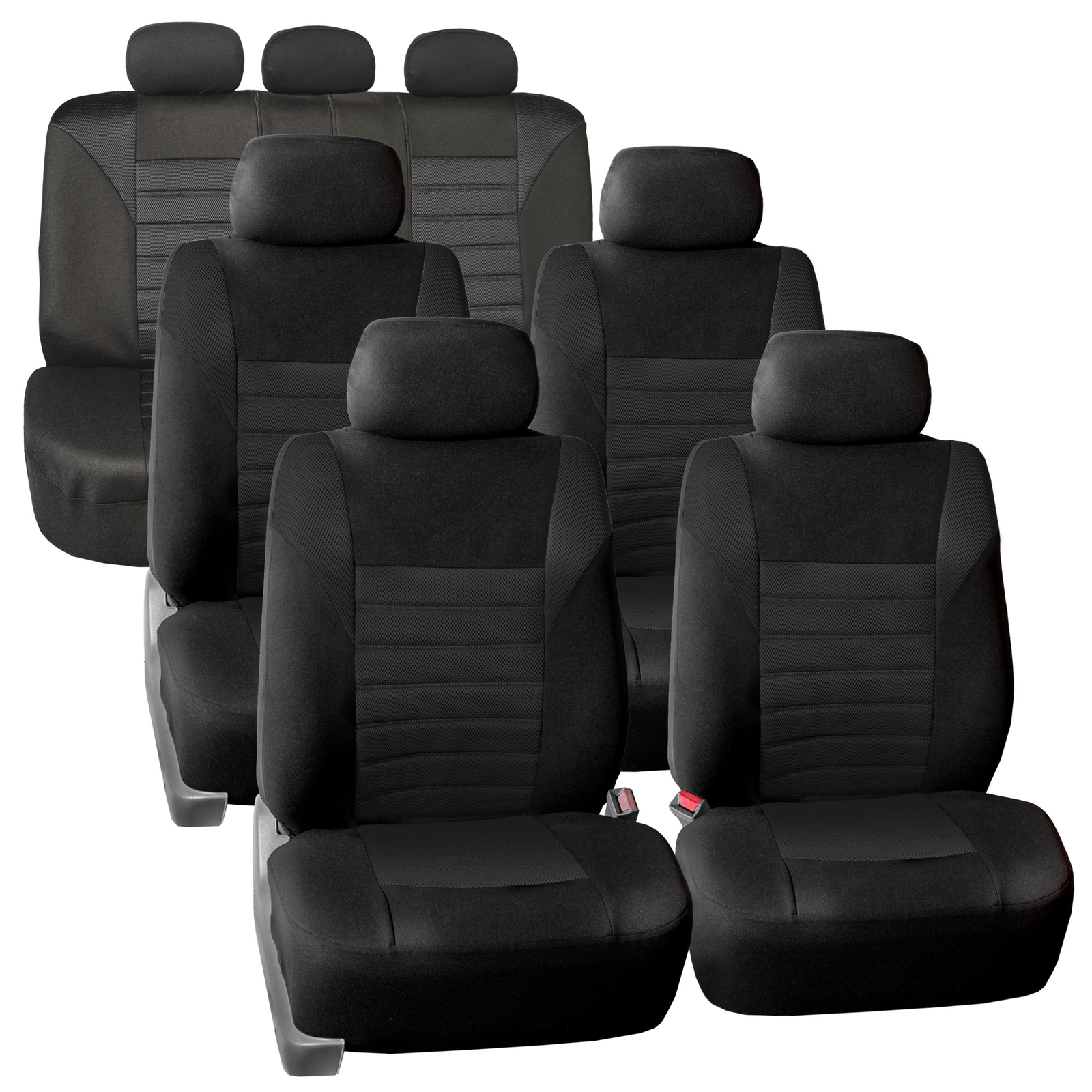 7 Seater 3 Row SUV Seat Covers for Auto 3D Mesh Solid Black Full Set