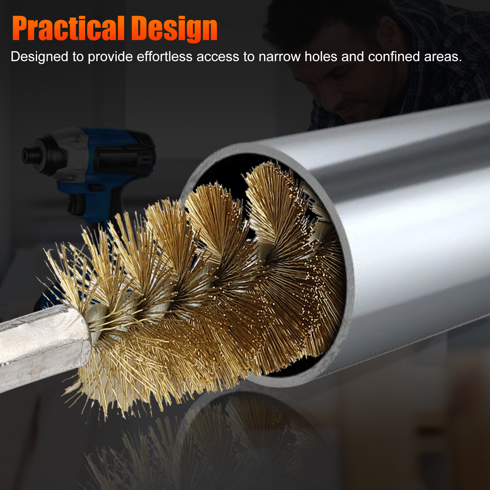 6x 1/4in Hex Shank Brass Bore Cleaning Brushes 819mm Wire Brush for