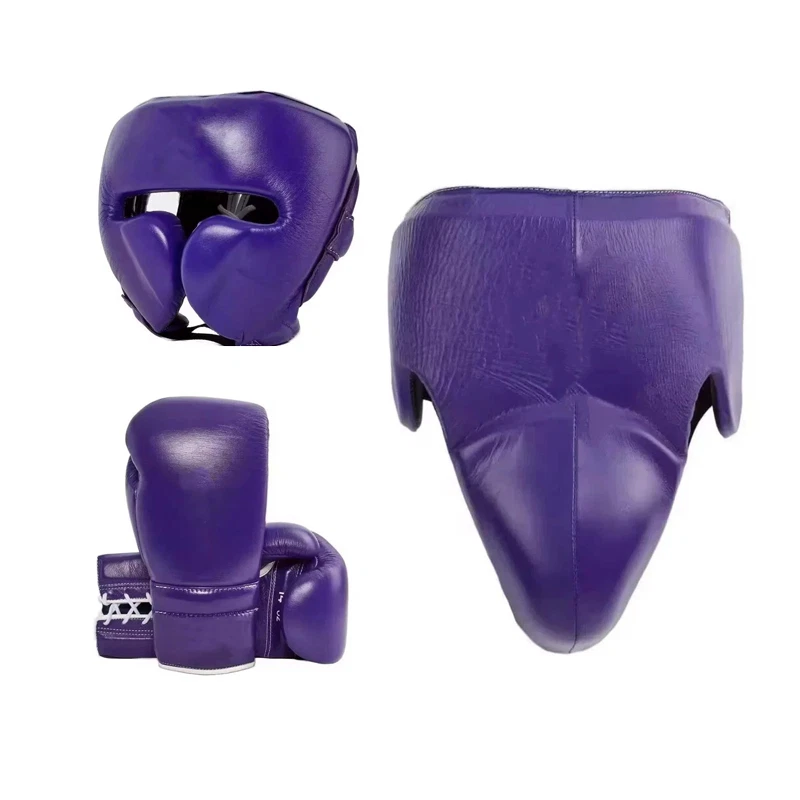 Guantes de boxeo púrpura arnés protector de ingle conjunto completo de entrenamiento equipo para adultos Foto 2 de 4