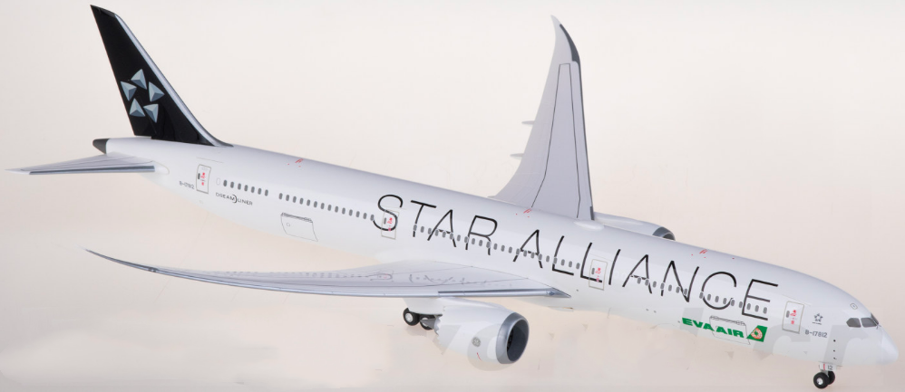 1:200 34CM Hogan EVA AIR STAR ALLIANCE BOEING 787-10 Airplane ABS