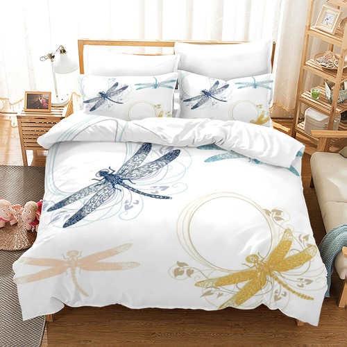 Juego de ropa de cama para animales libélula funda de edredón y funda de almohada individual doble reina 3D - Imagen 18 de 26