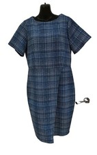 Closet London Blue Plaid Check Stretchy Mock Wrap Short Sleeve Scuba Dress Sz 16