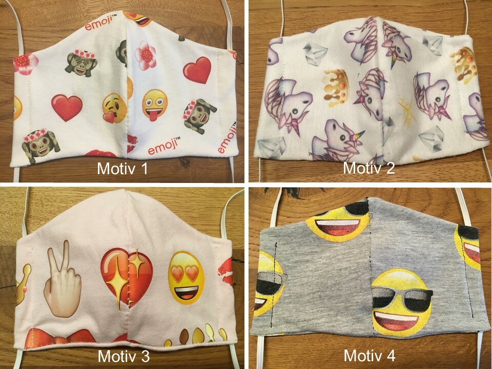 EMOJIS WENDEMASKE Mund Nasen Maske Behelfs Mundschutz 100% Baumwolle alle Größen