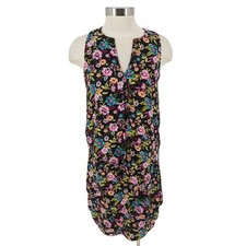 Banana Republic Tiered Shift Dress Black Floral Sleeveless V Neck Womens XS