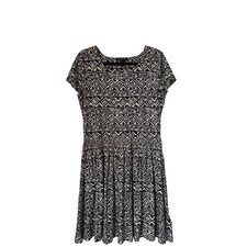 Lauren Ralph Lauren Fit n Flare Dress Size L Black White Tribal Print Smocked