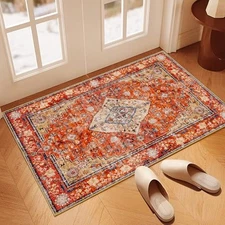 Boho Floral Rugs for Entryway - 2x3 Washable Indoor Door Mat, Soft Vintage 