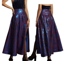 Maeve Anthropologie Pleated Shimmer Maxi Skirt Blue Red Metallic US 4