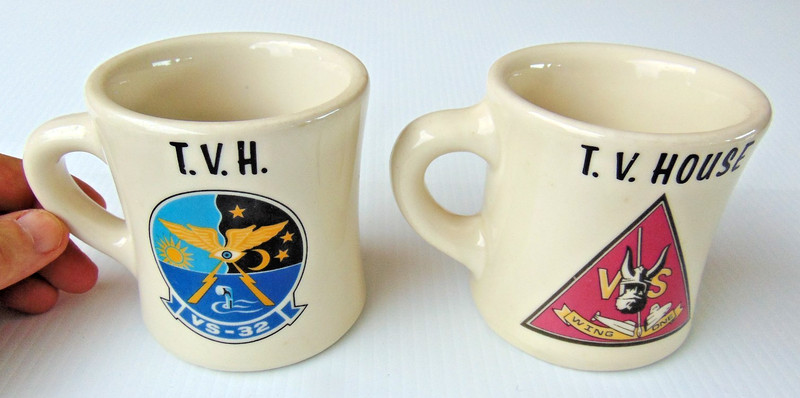 TWO Vintage MILITARY COFFEE CUPS  / VS-1 WING ONE Coffee Mug - VS-32 MAULERS MUG