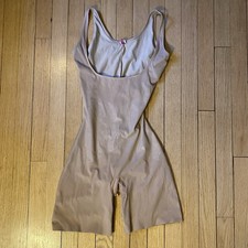 Star by Spanx Shapewear Bodysuit Women's L Open Bust Mid Thigh Beige Lady Luxe