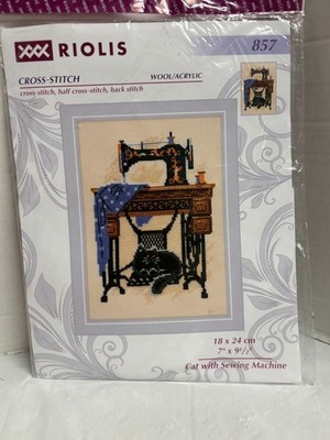 RIOLIS Counted Cross Stich Kit 857 Cat with Sewing Machine- Black Cat Sleeping