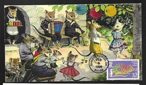 YEAR OF THE RAT CHINESE LUNAR YEAR 1996 DELIGHTFUL DANCING MICE S&T CACHET FDC U