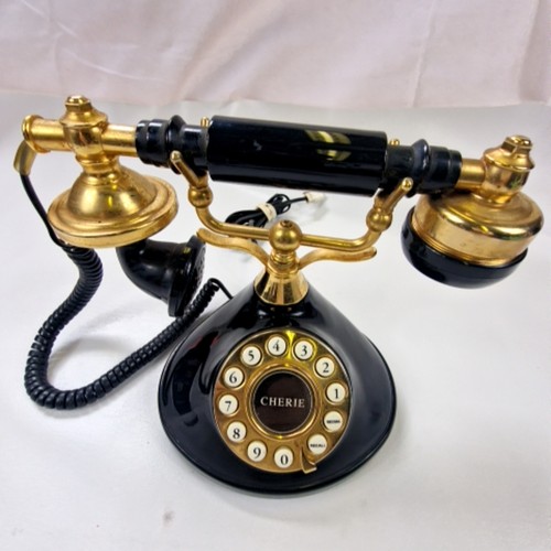 Vintage Mybelle Cherie 385 Rotary Dial Black Gold Telephone Classic Decor - Photo 2/11