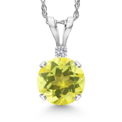 14K White Gold Canary Mystic Topaz and Lab Grown Diamond Pendant Necklace for