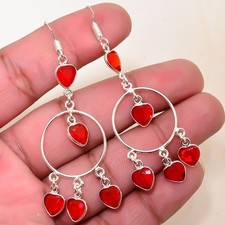 Hessonite Garnet Gemstone Silver Plated Handmade Chandelier Earring 2.73" E47