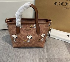 Coach X Peanuts City Mini Tote Bag Signature Canvas Snoopy Print CBS83 Outlet