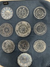 10 Vintage Glass Cup Plates (Bunker Hill, Hearts, Sun, Star, Henry Clay, Eagles)