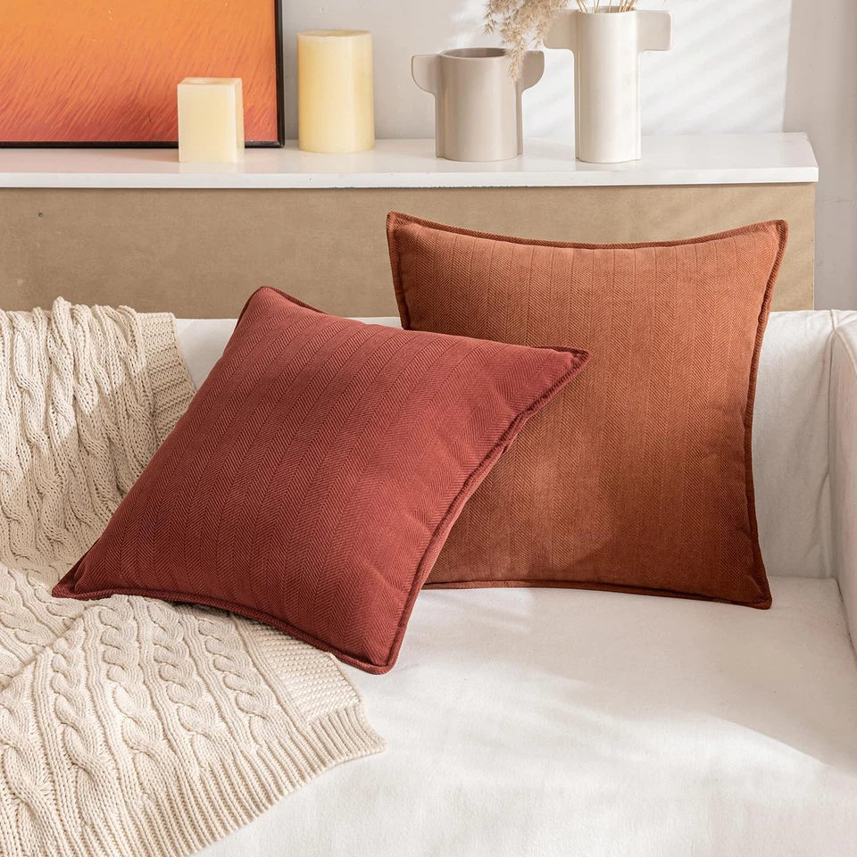 MIULEE Pack of 2 Rust Decorative Pillow Covers 18X18 Inch Fall Soft Chenille Lux - Image 2 of 4