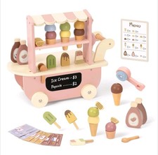 NEW Wooden Ice Cream Cart Truck Toy with Scooper  Wheels Kids 3 